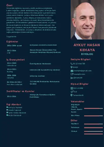 Biyolog CV Örnekleri cv indir